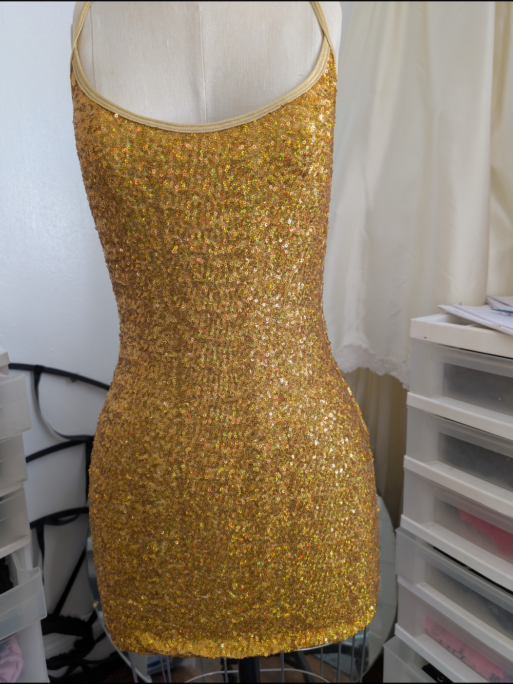 Gold Sequin Bodycon Mini Dress - Women